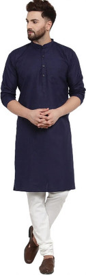 Veekeeda Men Solid A-line Kurta(Dark Blue)
