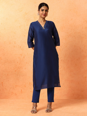 Jaipur Kurti Women Solid Straight Kurta(Dark Blue)