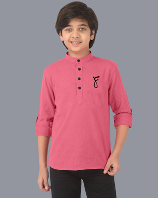 Ethnic Trendz Boys Solid Straight Kurta(Pink)