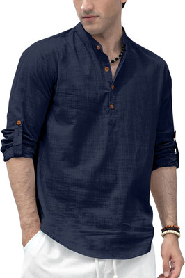 SHOPYCLICK Men Solid Straight Kurta(Dark Blue)