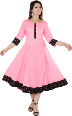 VISVA DESIGNER Women Block Print, Solid Anarkali Kurta(Pink)