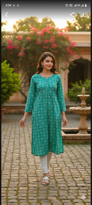 Kiaa Fashion Women Geometric Print, Printed Straight Kurta(Green)