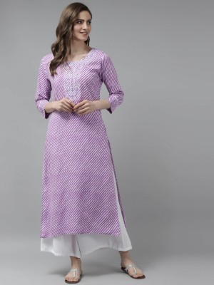 Yufta Women Leheriya Straight Kurta(Purple)