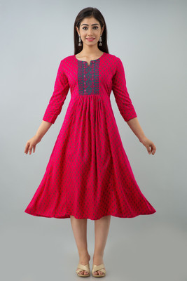 DIPANI Women Printed Anarkali Kurta(Pink)