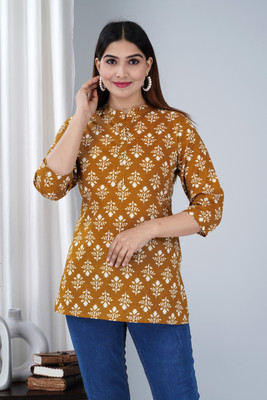 Tanisha Women Printed Straight Kurta(Brown, White)