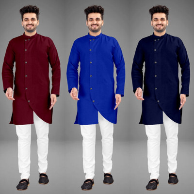 DIAMOND CLUSTER Men Solid Trail Cut Kurta(Multicolor)