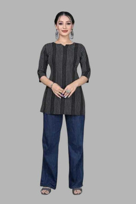 HouseOfCommon Women Striped Straight Kurta(Green)