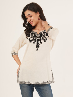 Ethic Glance Women Embroidered A-line Kurta(Beige)