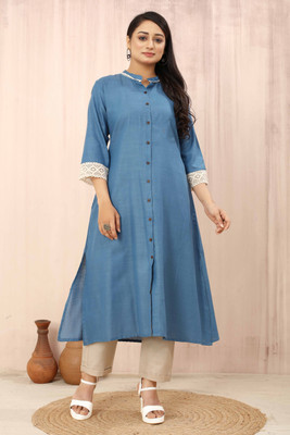 ODD by Poshaak Women Self Design A-line Kurta(Light Blue)