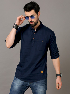tallwalker Men Solid Straight Kurta(Dark Blue)