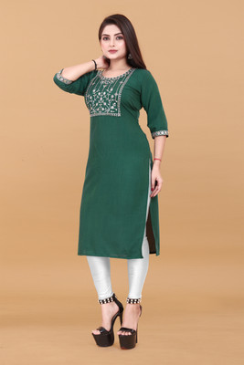 Jayshree Fab Women Embroidered A-line Kurta(Green)