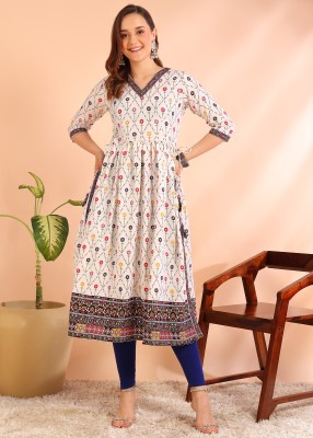 DSK STUDIO Women Floral Print Flared Kurta(Blue)