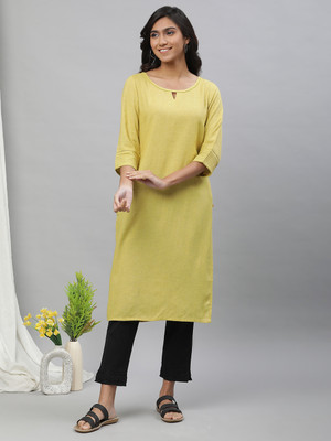 Aurelia Women Printed A-line Kurta(Yellow)