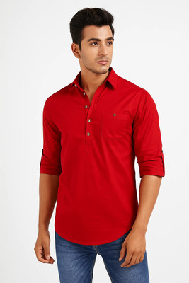 CROWNTAIL Men Solid Straight Kurta(Red)