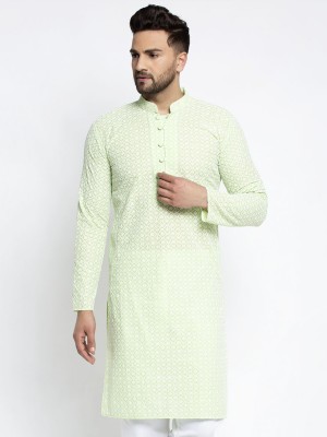 Jompers Men Embroidered Straight Kurta(Light Green)