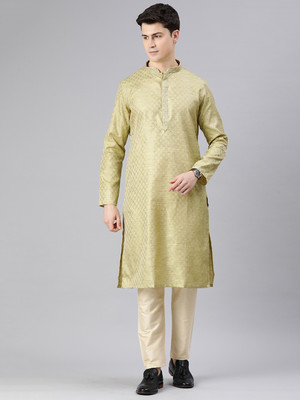 Manthan Men Self Design Straight Kurta(Beige)