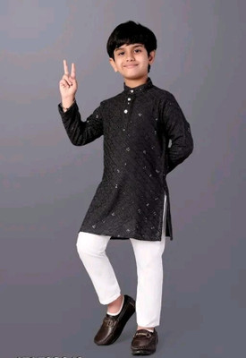 WELCOME STYLE Boys Embellished A-line Kurta(Black)