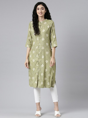 SAMHITAS Women Geometric Print Straight Kurta(Dark Green)