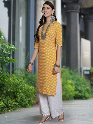 Moda Rapido Women Solid Straight Kurta(Yellow)