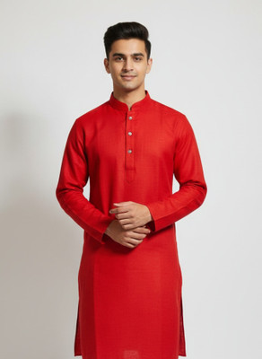 Kunashk creations Men Solid Straight Kurta(Red)