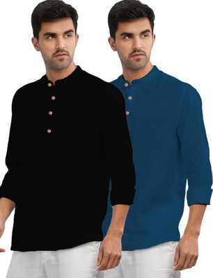 VIMASUTI Men Solid Straight Kurta(Blue)