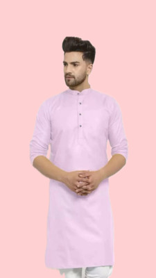 HouseOfCommon Men Solid A-line Kurta(Pink)