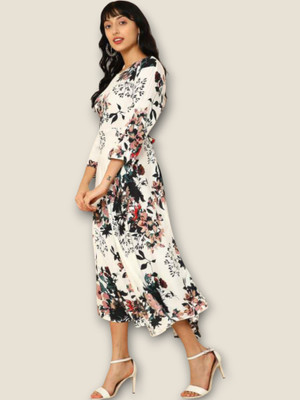 mk creation Women Printed Anarkali Kurta(Multicolor, White)