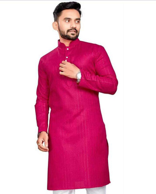 Shree Hari Enterprise Men Self Design A-line Kurta(Pink)