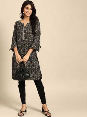 ANOUK Women Printed Straight Kurta(Brown)