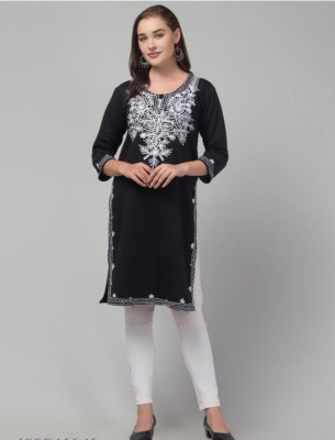 ASAD GARMENTS Women Chikan Embroidery A-line Kurta(Black, White)