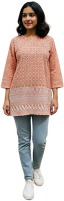ENTERPRISESNEHA Women Printed A-line Kurta(Orange, White)