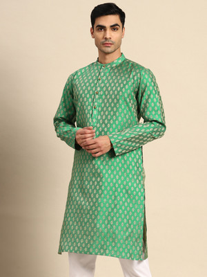 ANOUK Men Woven Design Straight Kurta(Green)