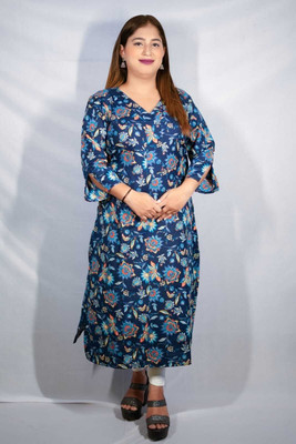 HH FASHIONS Women Floral Print A-line Kurta(Blue)