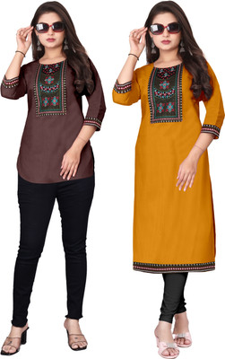 FSR Women Solid, Embroidered A-line Kurta(Multicolor)