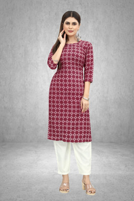 MARIDI FASHION Women Printed Straight Kurta(Maroon)