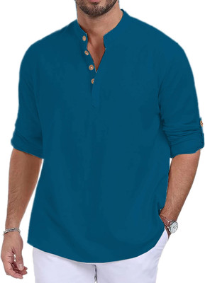 HOC's Men Solid Straight Kurta(Blue)