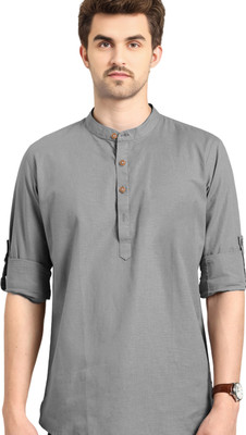 Univibe Men Solid Straight Kurta(Grey)