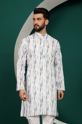 ARMAAN ETHNIC Men Block Print Straight Kurta(White, Black, Light Blue)