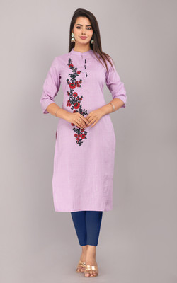 Mehsoos Women Embroidered Straight Kurta(Purple)