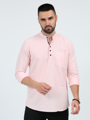 ROCKET SCIENCE Men Solid Straight Kurta(Pink)