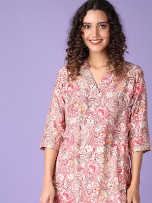 V-MART Women Printed A-line Kurta(Pink)