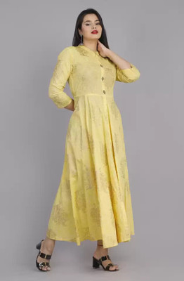 AnviTextile Women Printed Anarkali Kurta(Yellow)