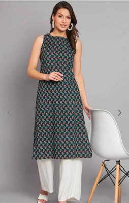 rainy rose Women Printed A-line Kurta(Dark Green)