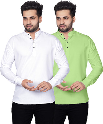 Kavyangle Creation Men Solid Straight Kurta(White, Light Green)