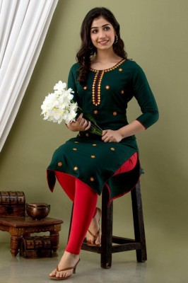 Ry fashion Women Embroidered A-line Kurta(Dark Green, Yellow, Red)