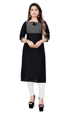 Top Shop Women Self Design Straight Kurta(Black)