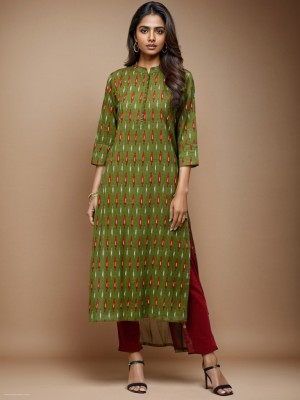 Chiraai Women Ikat Straight Kurta(Green, Red, White)