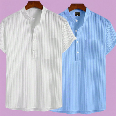 JenilEStore Men Self Design A-line Kurta(White, Light Blue)