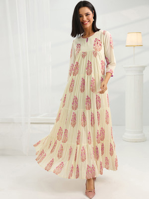 LIBAS Women Printed A-line Kurta(White)