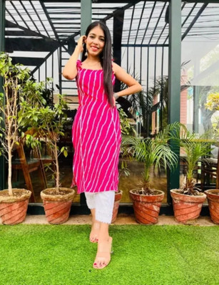 sanjya Women Printed Straight Kurta(Pink)